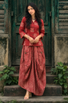 ROZANA- Red Lotus Drape Skirt Set
