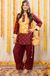 PHULJARI - Elegant Maroon Farshi Salwar Set With Potli Bag