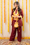 PHULJARI - Elegant Maroon Farshi Salwar Set With Potli Bag