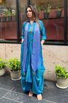 Festive -Blue Elegant Fusion Patola Printed Drape Dress