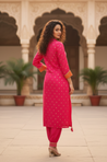 PHULJARI-Bright Pink Festive Jacquard Pathani Set