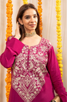 NAZM- Kasab Embroidered Deep Wine Ethnic Dress