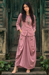 REZAAR-Onion Pink Drape Skirt Co-Ord Set with Shirt Top