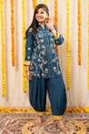 NAZM- Teal Blue Embroidered Two Piece Pathani Set