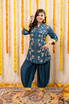 NAZM- Teal Blue Embroidered Two Piece Pathani Set