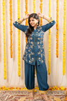 NAZM- Teal Blue Embroidered Two Piece Pathani Set