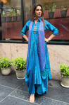 Festive -Blue Elegant Fusion Patola Printed Drape Dress