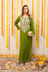 NAZM- Kasab Embroidered Green Ethnic Dress
