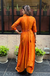 Festive -Rust Orange Elegant Fusion Patola Printed Drape Dress
