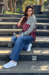 Jazba -Burgandy Dual Printed Stripe Shirt