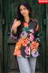 MAERI-Black Multicolor floral Printed Shirt