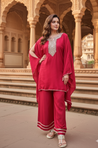 SUROOR - Red Mirror Work Kaftan Two Piece set
