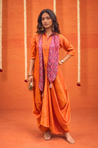 Festive -Rust Orange Elegant Fusion Patola Printed Drape Dress