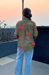 AURA-Olive Green Pocket Printed Shirt