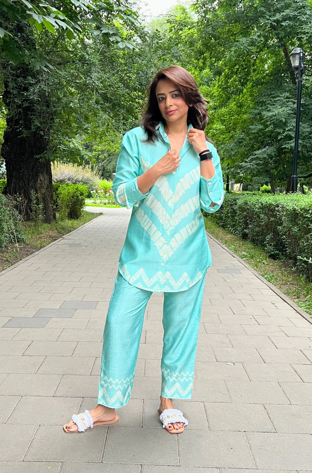 SEHAJ- Cyan Blue Co-ord Set