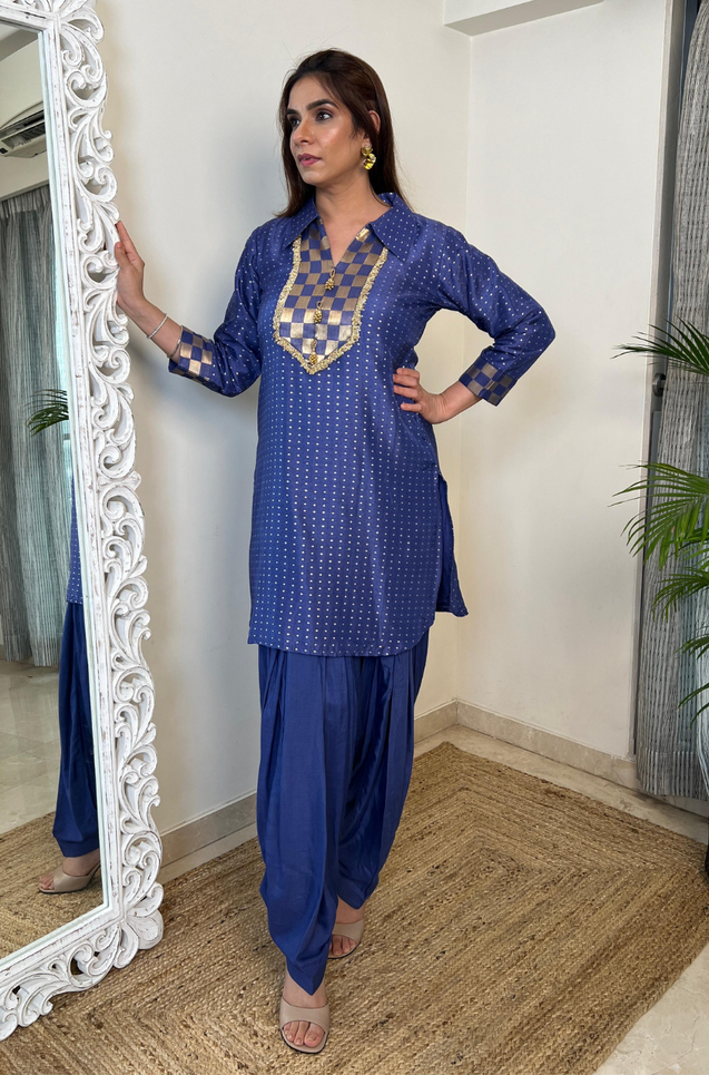 NOORANI-Persian Indigo Two Piece Patiala Set