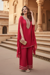 SUROOR - Red Mirror Work Kaftan Two Piece set