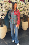 AURA-Blue and Red Printed Oversized Shirt