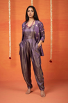 Festive Purple Shimmer Jumpsuit With Blazer Jacket