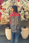 AURA-Blue and Red Printed Oversized Shirt