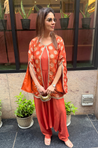 Festive Rust Orange Jumpsuit With Cape jacket