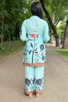 SEHAJ-Sky Blue Floral Printed Two Piece Set