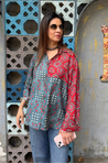 AURA-Blue and Red Printed Oversized Shirt