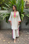 JUGNI-Neon Off-white Solid Two -Piece Set