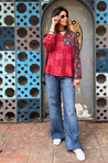 AURA-Red and Brown Printed Shirt