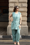 REZAAR- Sea Green Blazer With Bustier and cuffed Pants
