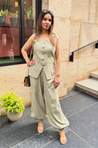 Rozana - Sage Stripe Waistcoat & Balloon Pant Co-Ord Set