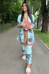 SEHAJ-Sky Blue Floral Printed Two Piece Set