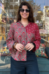 Jazba-Mocha Brown Lotus Dual Printed Shirt