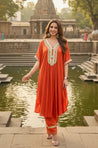 Raas- Rust Solid Batwing Sleeves Two Piece Set (oversized fit)