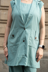 REZAAR- Sea Green Blazer With Bustier and cuffed Pants
