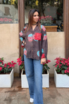 AURA-Brown Pocket Printed Oversized Shirt