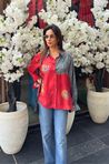 AURA-Red and Blue Lotus Printed Oversized Shirt