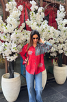 AURA-Red and Blue Lotus Printed Shirt