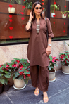 Rozana-Brown Double Pocket Two Piece Set