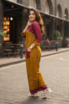 Mustard Floral Jumpsuit With Side Patch Pocket.