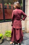 REZAAR-Brown Drape Skirt Co-Ord Set with Shirt Top