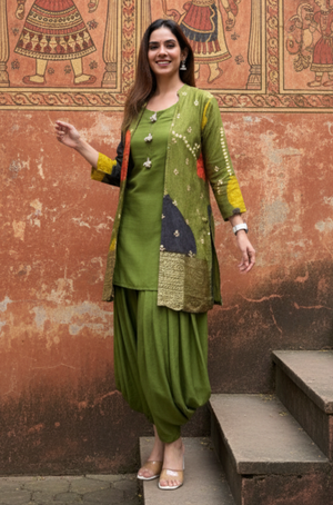 MEHER-  Olive Green Jacket with Inner and Goro  Pant