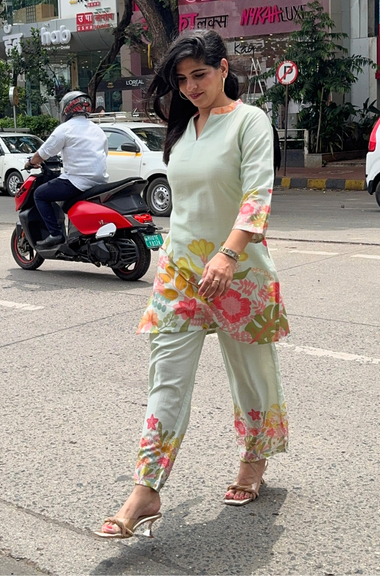 SEHAJ- Mint Green Floral Printed Co-ord Set