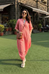 Rozana -Coral Pink Co-ord Kurta Set