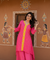 MEHER-Radiant Pink  Bandhani  High-Low Kurta With  Flared Pant
