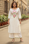 ZAIB- Cream Multicolor Embroidered Two Piece Set