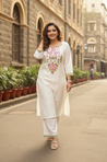 ZAIB- Cream Multicolor Embroidered Two Piece Set