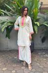 JUGNI-Neon Off-white Solid Two -Piece Set