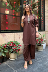 Rozana-Brown Double Pocket Two Piece Set