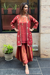 Festive Rust Red Jacket with Inner and Goro Pant